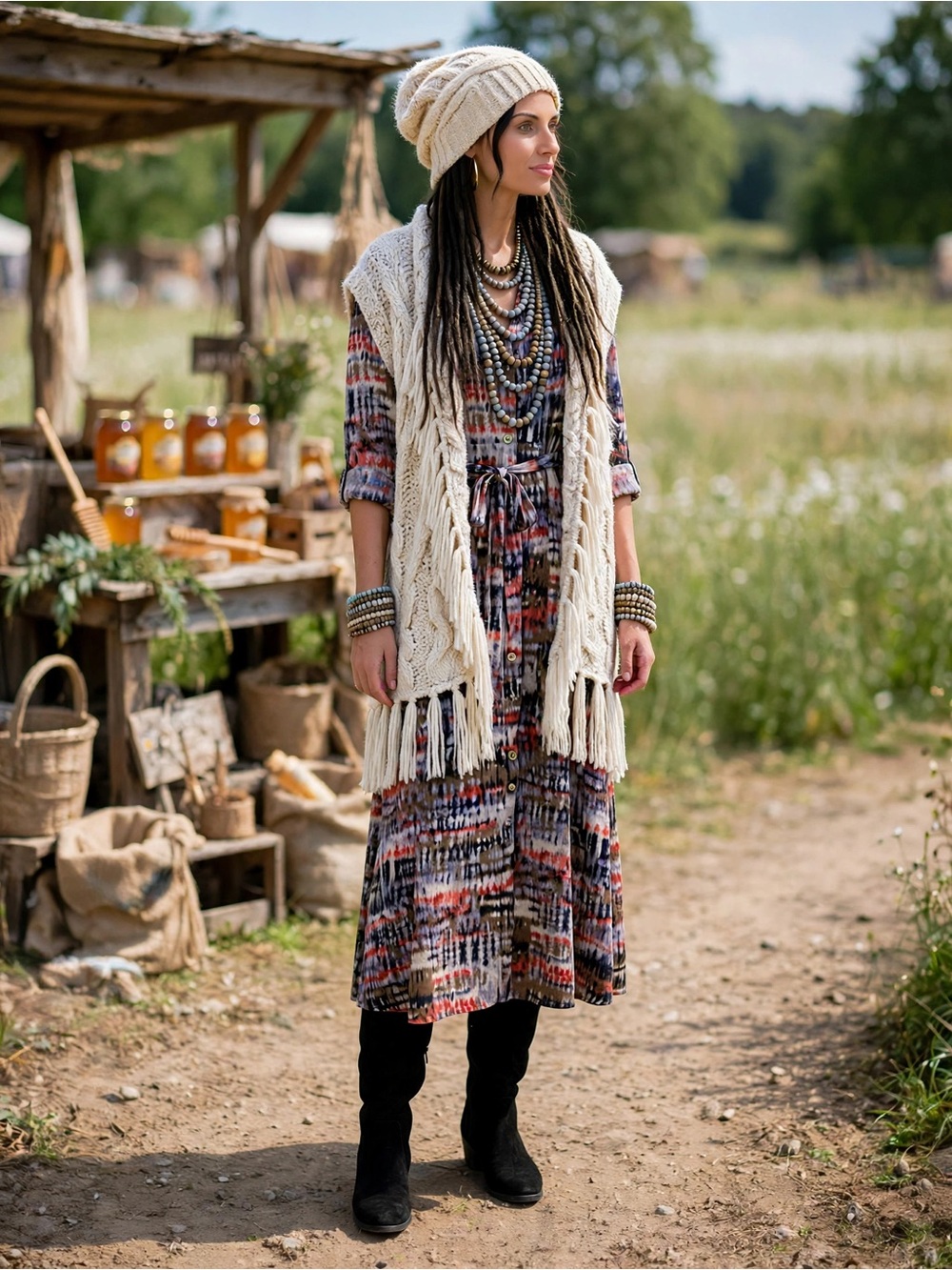 MEENA IKAT BUTTON MAXI ARTIST DRESS  Tie-waist Abstract BOHEMIAN Size 8